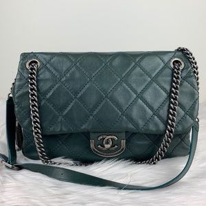 Chanel single flap green shoulder/crossbody bag